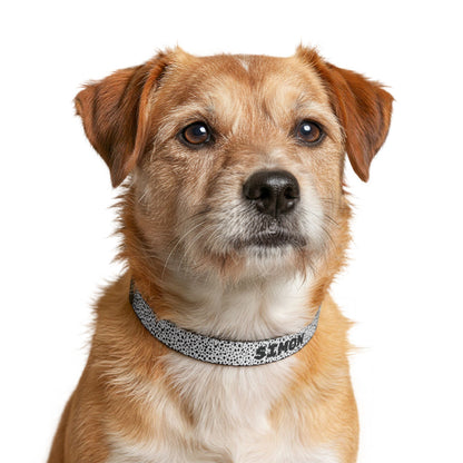 Personalized black and white patterned clip-on pet collar for cats and dogs, featuring adjustable design from Printify.