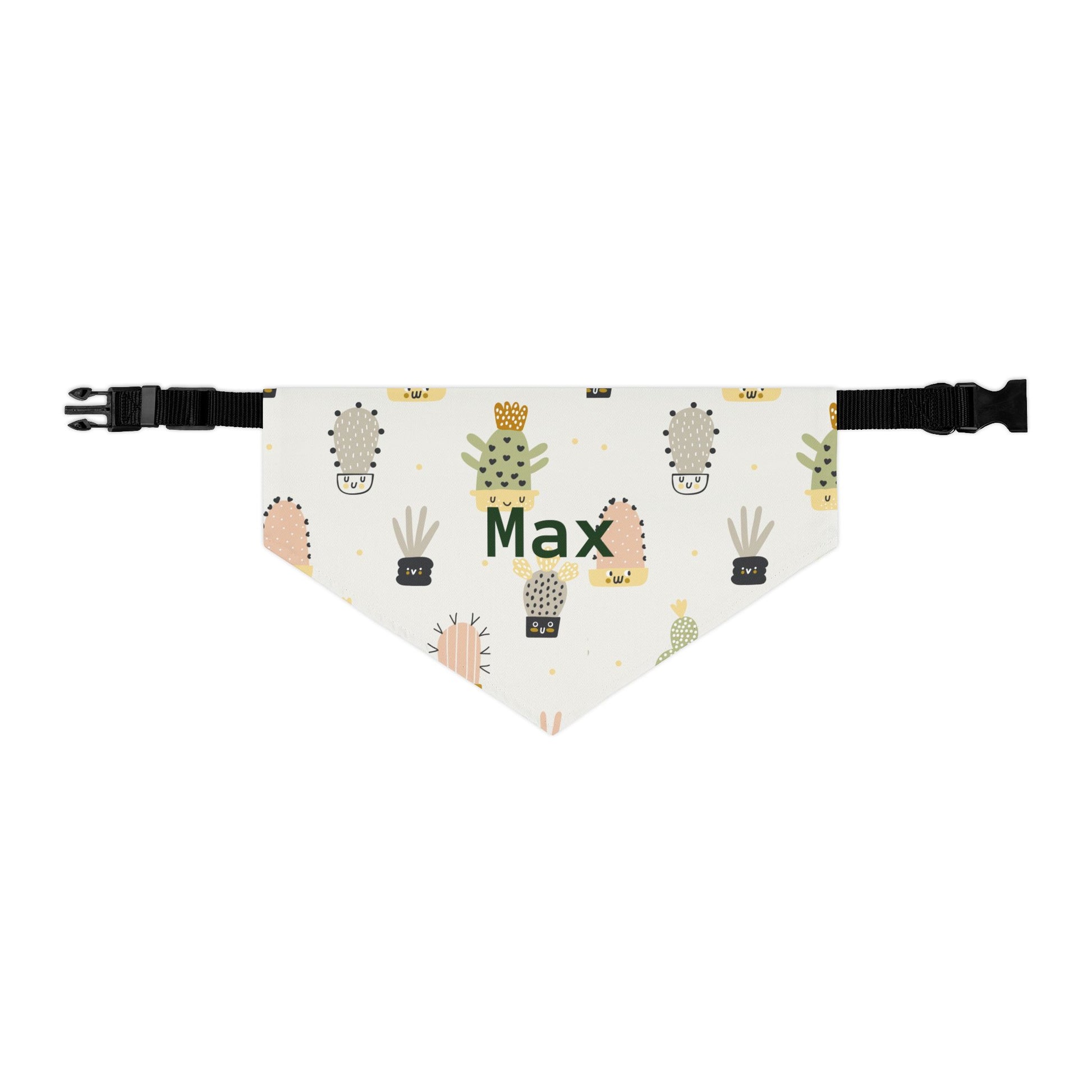 Personalized pet bandana collar with cactus design, adjustable for dogs and cats, by Printify.