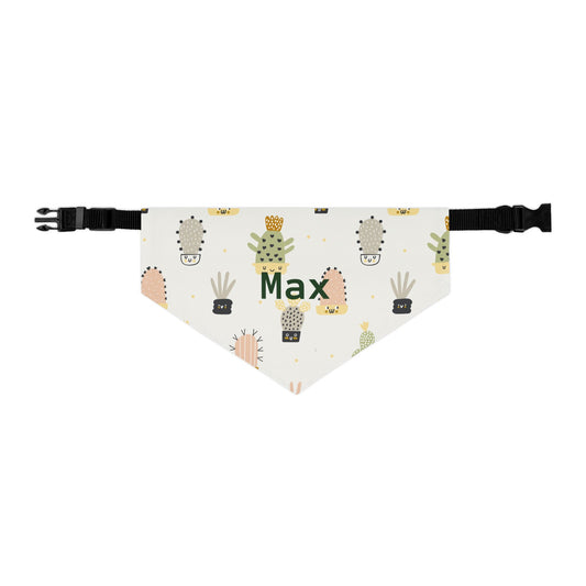 Personalized pet bandana collar with cactus design, adjustable for dogs and cats, by Printify.