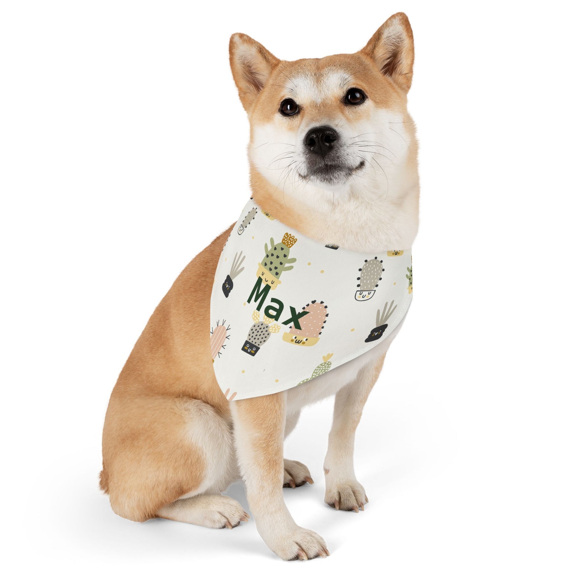 Personalized pet bandana collar with cactus design from Printify, featuring adjustable strap for dogs or cats.