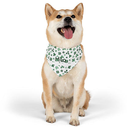 Personalized pet bandana collar with lucky green design, perfect for dogs or cats, made by Printify.