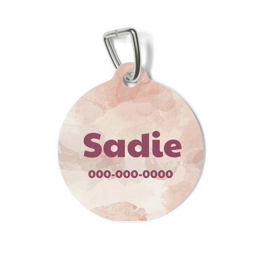 Personalized Pet ID Tag | Pink Watercolor
