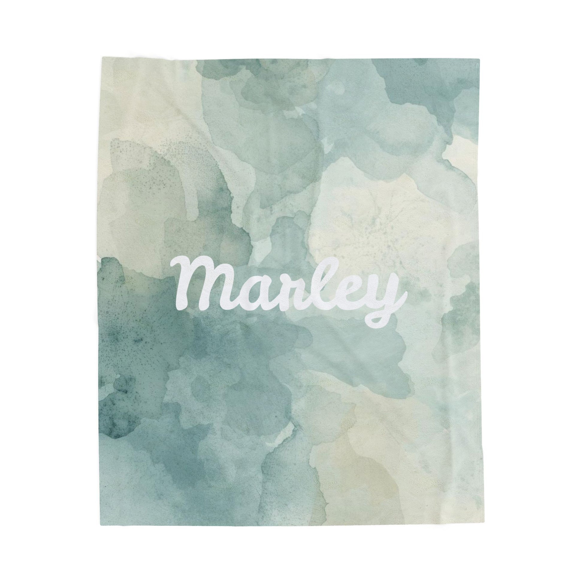 Watercolor personalized velveteen plush blanket with all-over print, soft and cozy textile from Printify.