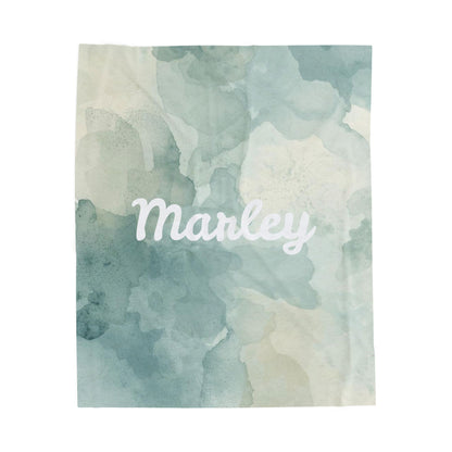 Watercolor personalized velveteen plush blanket with all-over print, soft and cozy textile from Printify.