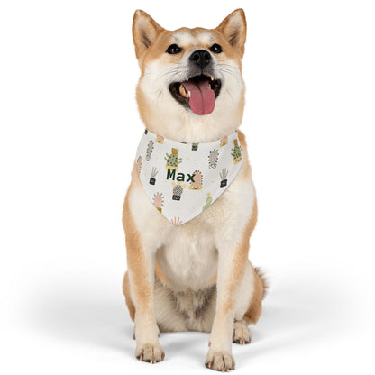 Personalized pet bandana collar with cactus design from Too Fly for a Cacti, featuring vibrant colors and adjustable fit.