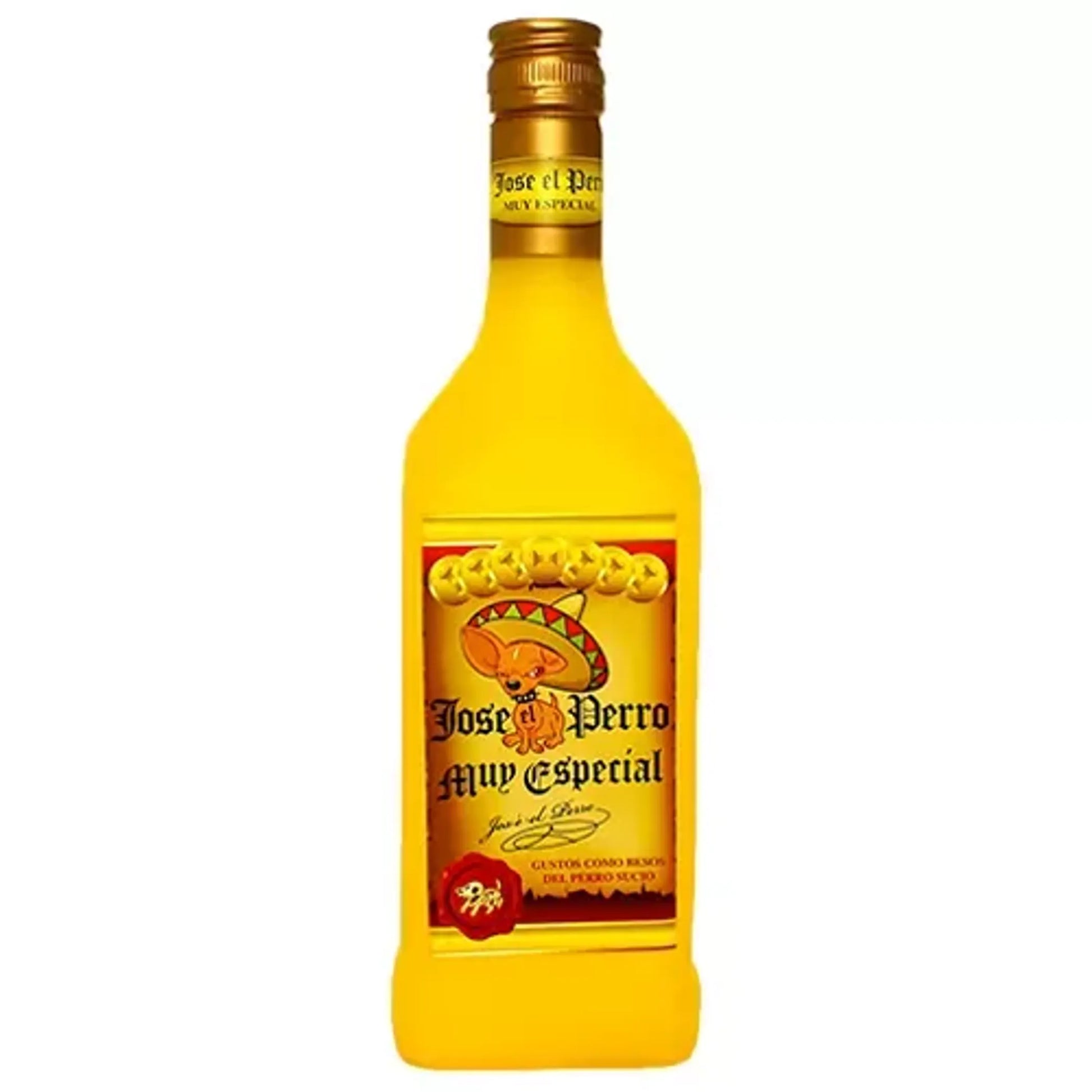 Silly Squeaker Liquor Bottle dog toy featuring Jose the Perro, made of durable material for playful chewing and squeaking fun.