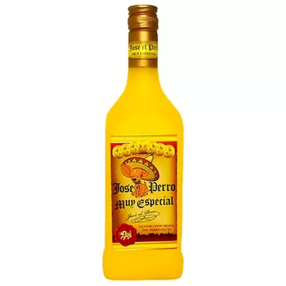 Silly Squeaker Liquor Bottle dog toy featuring Jose the Perro, made of durable material for playful chewing and squeaking fun.