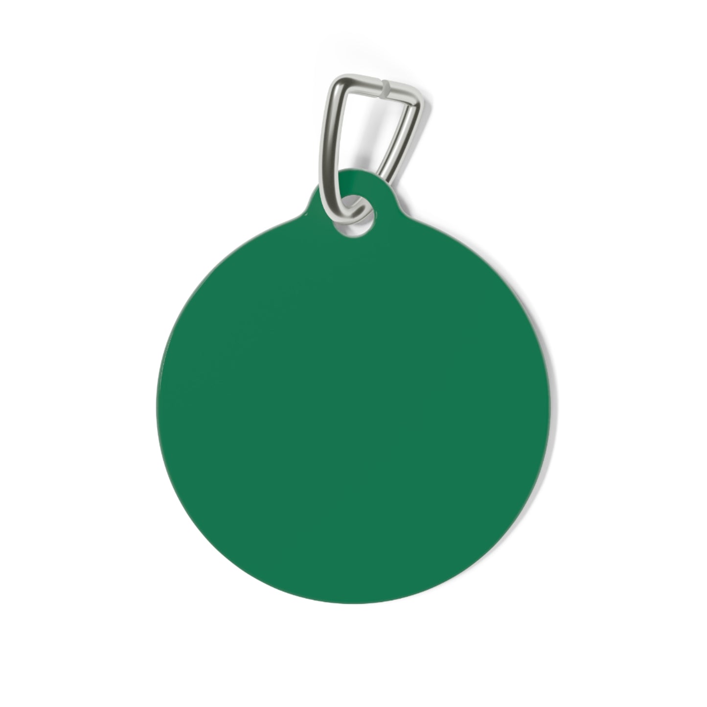 Personalized green pet ID tag with engraved details for pets, featuring the Printify brand on a white background.
