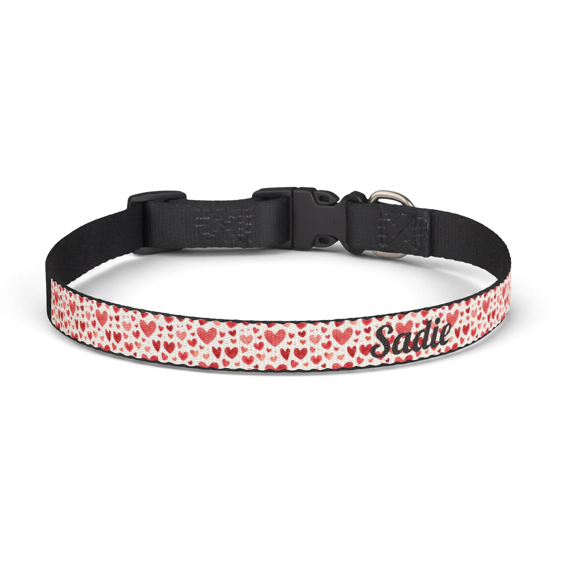 Personalized clip-on pet collar with heart pattern featuring adjustable design, ideal for small dogs or cats, by Printify.
