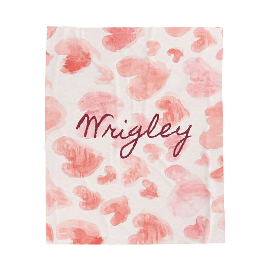 Personalized plush blanket with heart all-over print, soft fabric, featuring a colorful heart design for cozy comfort.
