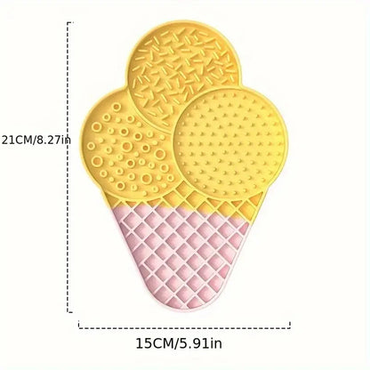 Fetch & Feature silicone slow feeder mat with anti-slip suction cup, designed for cats and dogs to enjoy wet food and snacks.