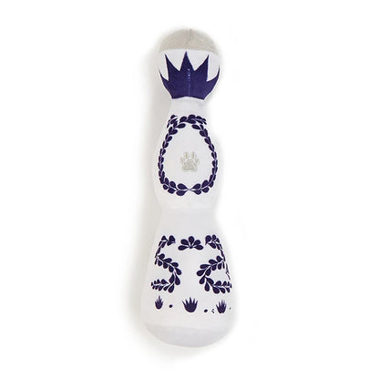 Colorful plush wine bottle-shaped talking toy for dogs and cats by Fetch & Feature, featuring a vibrant enamel design.