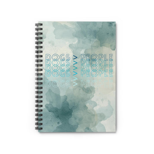Spiral watercolor notebook featuring dog and people illustrations, designed for writing and sketching.