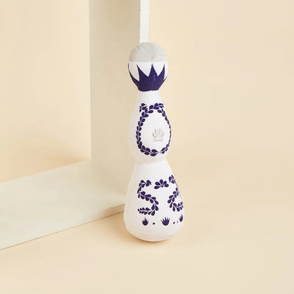Colorful plush wine bottle-shaped talking toy for dogs and cats by Fetch & Feature, featuring a playful, enamel design.
