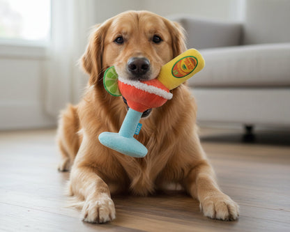 BARK Bulldog Barkarita plush dog toy with soft fabric and embroidered details for dogs to chew and play.