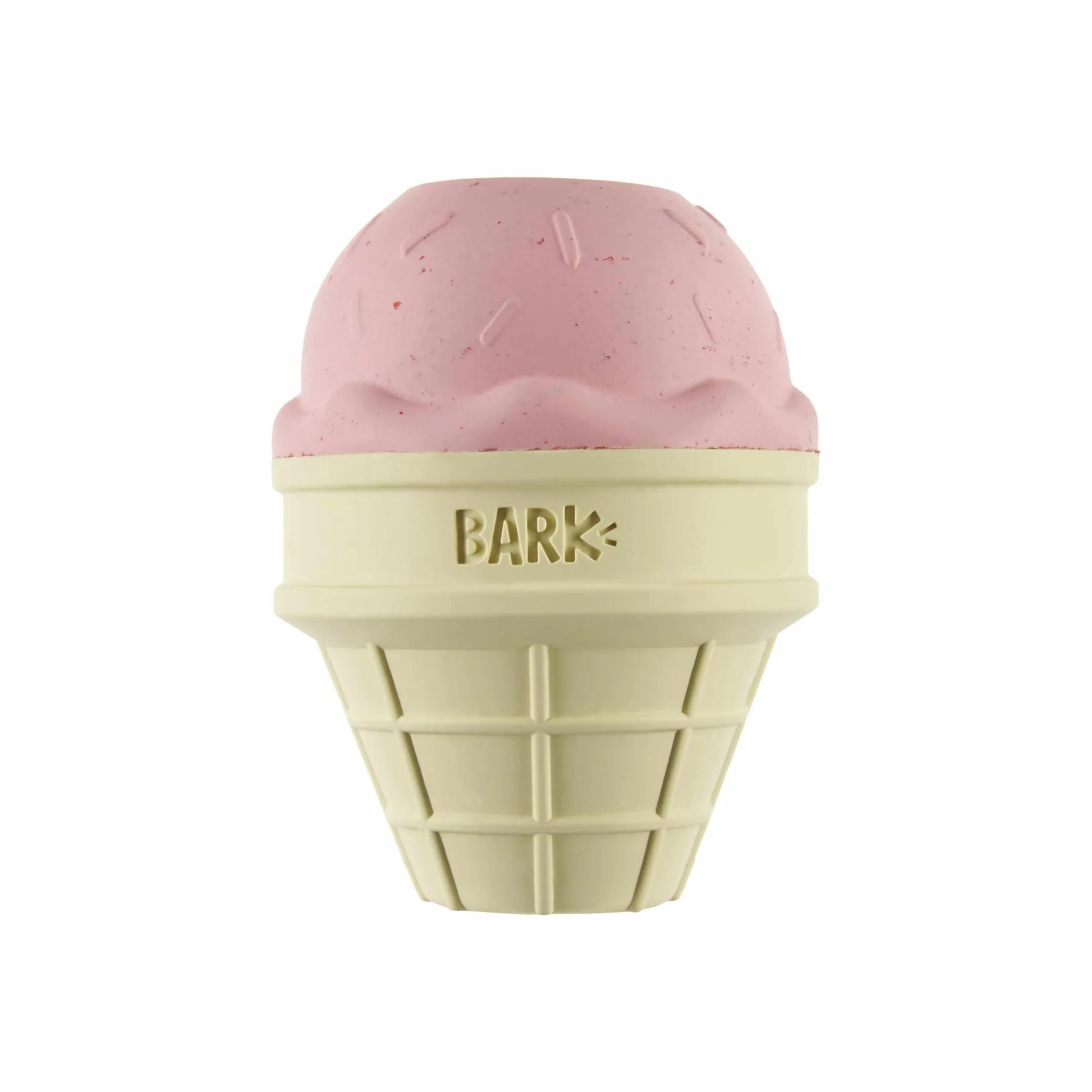 Medium-large BARK Super Chewer I-Squeak Cone dog toy with durable rubber and squeaker for active dogs.