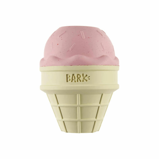 Medium-large BARK Super Chewer I-Squeak Cone dog toy with durable rubber and squeaker for active dogs.