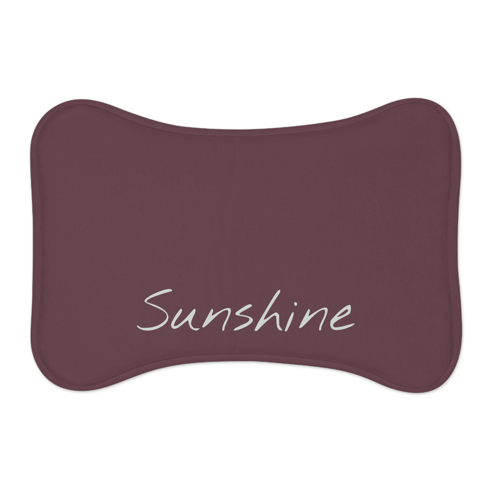 Personalized pet feeding mat in plum color with custom design, perfect for keeping pet food area clean.
