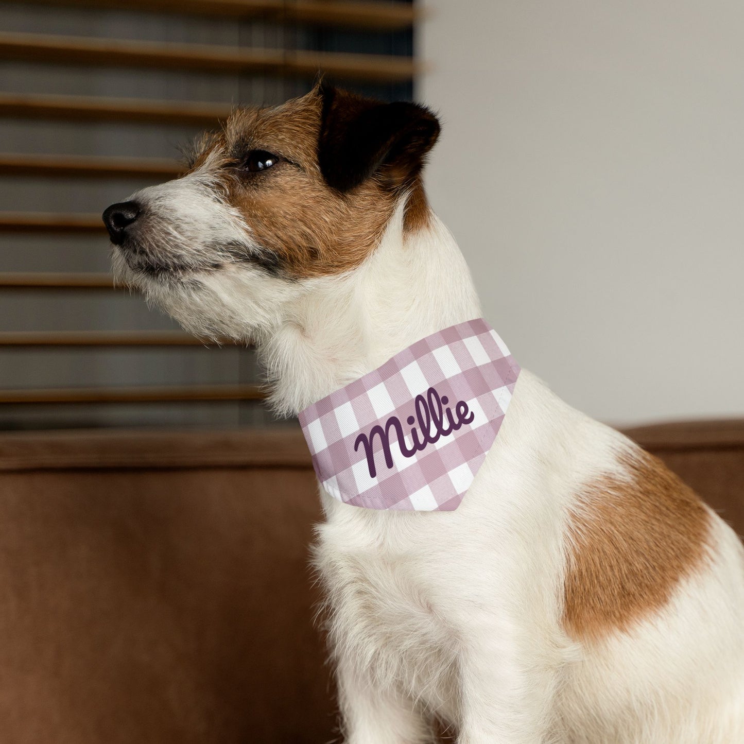 Personalized Pet Bandana Collar | Mauve Gingham