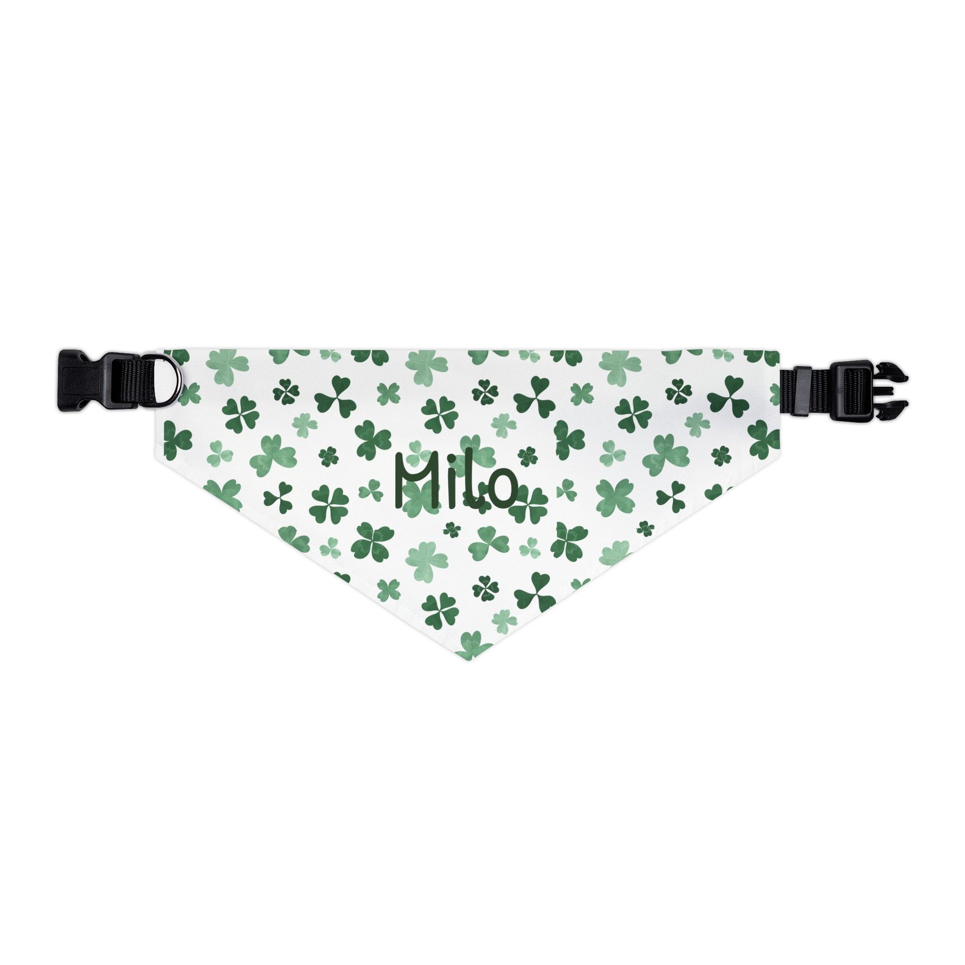 Personalized pet bandana collar in lucky green for dogs and cats, featuring customizable design from Printify.
