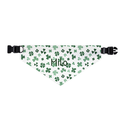 Personalized pet bandana collar in lucky green for dogs and cats, featuring customizable design from Printify.