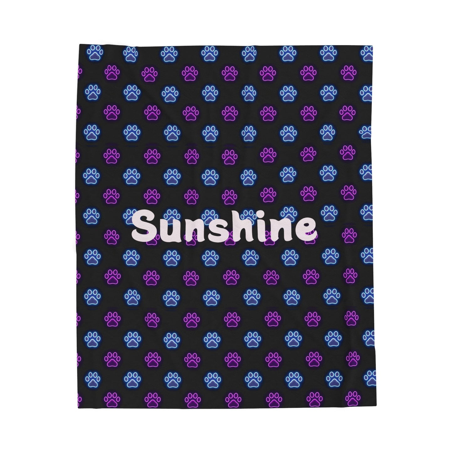 Personalized plush blanket with all-over neon paw print design from Printify, soft and cozy for comfort and warmth.