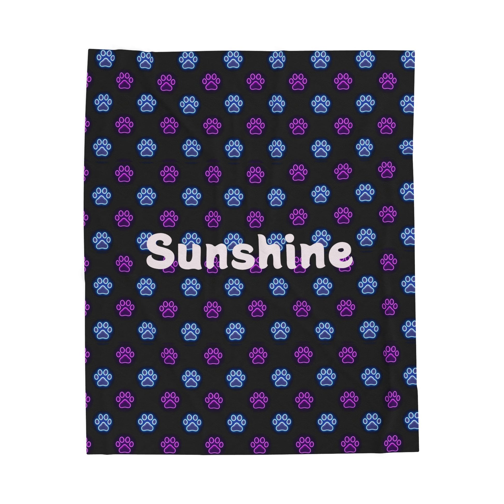 Personalized plush blanket with all-over neon paw print design from Printify, soft and cozy for comfort and warmth.