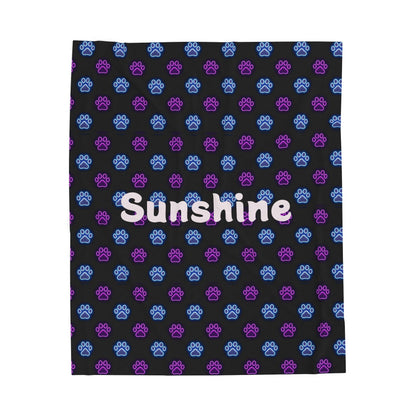 Personalized plush blanket with all-over neon paw print design from Printify, soft and cozy for comfort and warmth.
