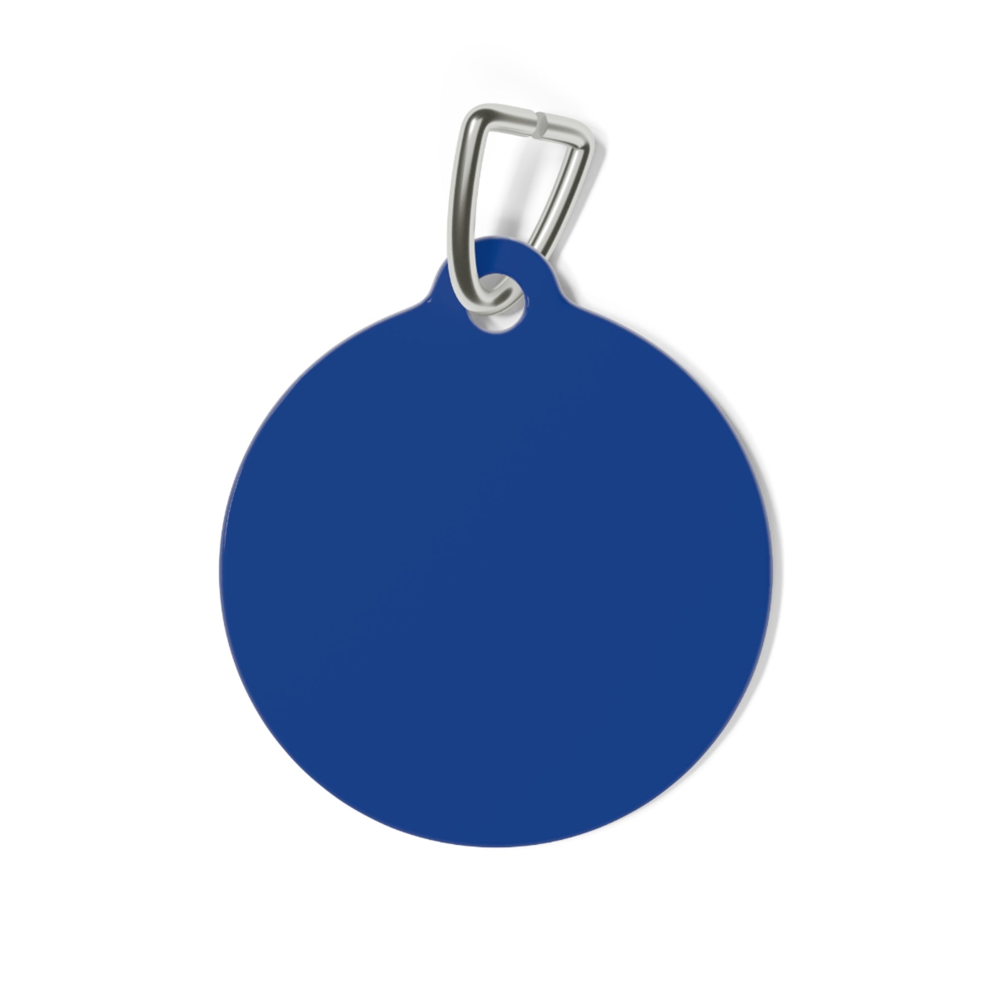 Blue personalized pet ID tag with engraved details for dogs or cats, made by Printify.
