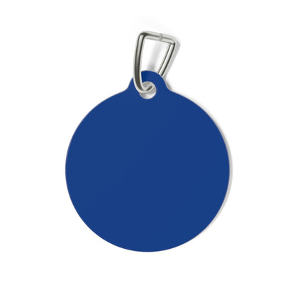 Blue personalized pet ID tag with engraved details for dogs or cats, made by Printify.