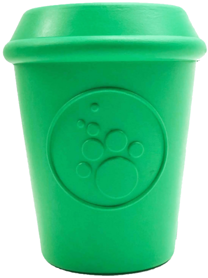 SodaPup durable rubber dog toy with treat dispenser and chew toy feature, designed for interactive play and mental stimulation.