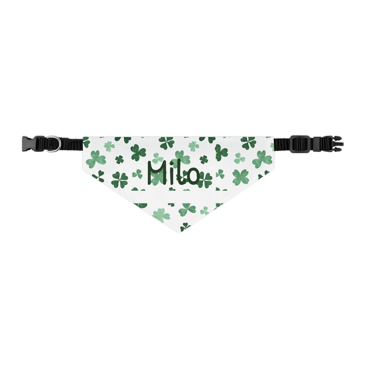 Personalized green pet bandana collar for dogs and cats with custom print, featuring a stylish Lucky Green design.