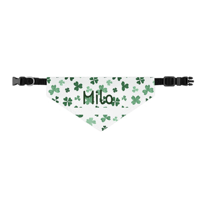 Personalized green pet bandana collar for dogs and cats with custom print, featuring a stylish Lucky Green design.