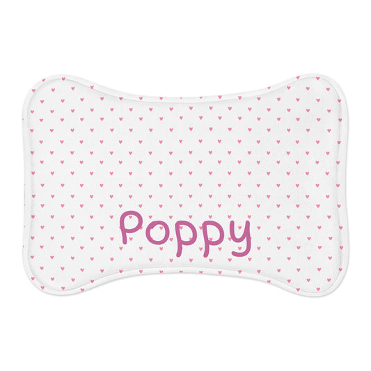 Personalized pet feeding mat with mini heart pattern, ideal for pets, featuring colorful printed design by Printify.