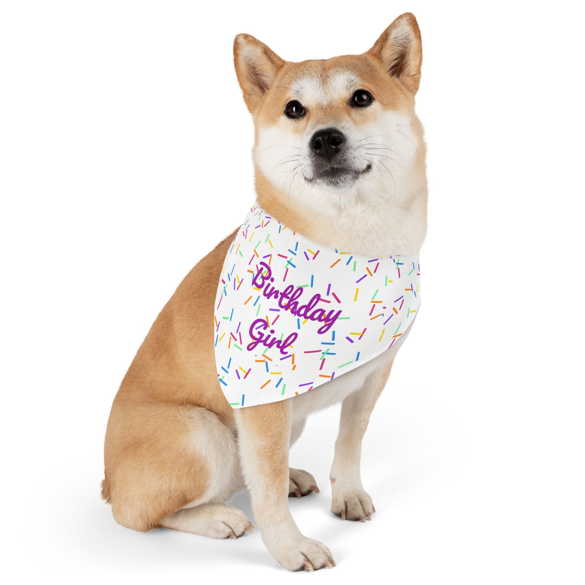 Pet bandana collar with "Birthday Girl" print for dogs, stylish accessory for pets by Printify
