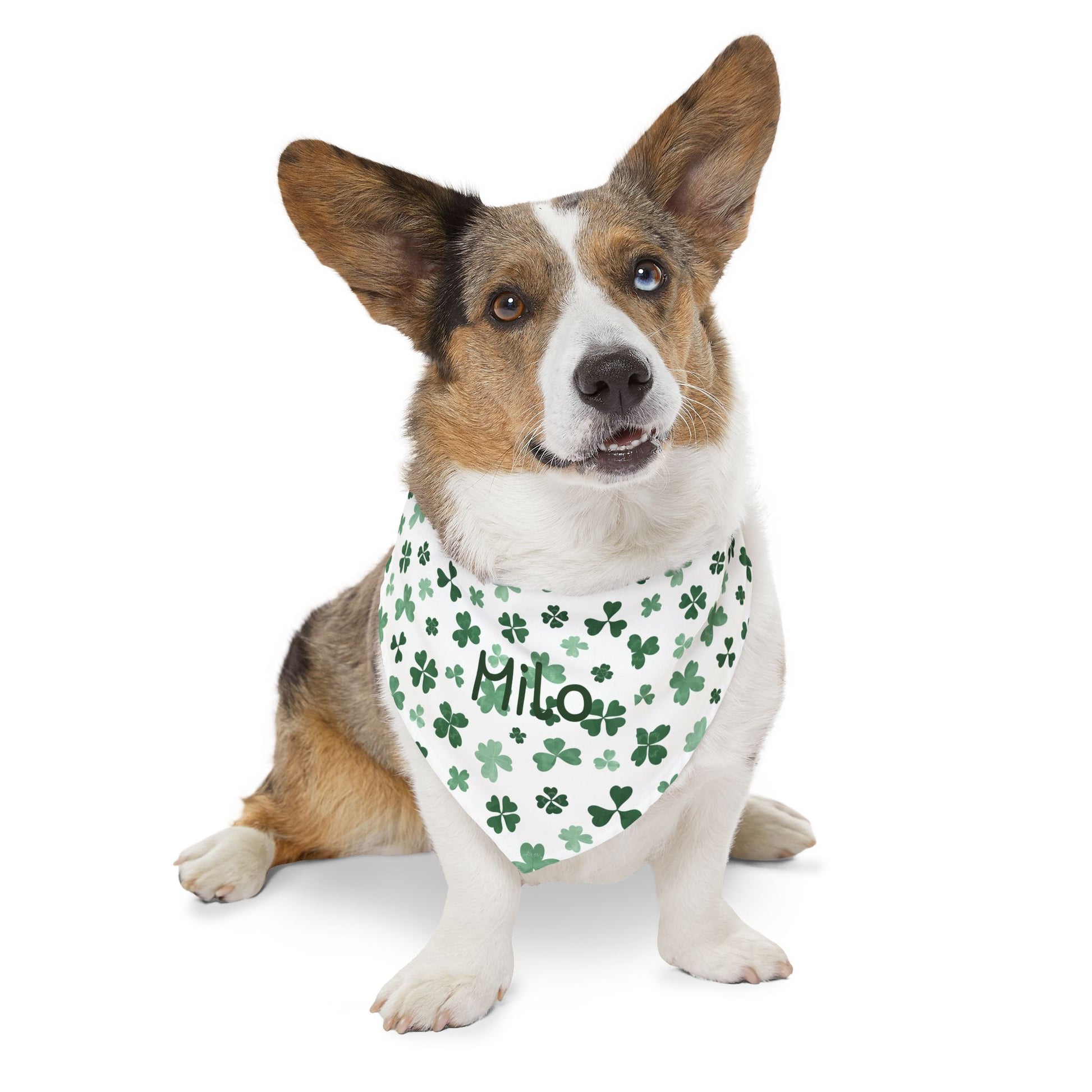 Personalized pet bandana collar in Lucky Green with custom print, suitable for dogs or cats, by Printify.