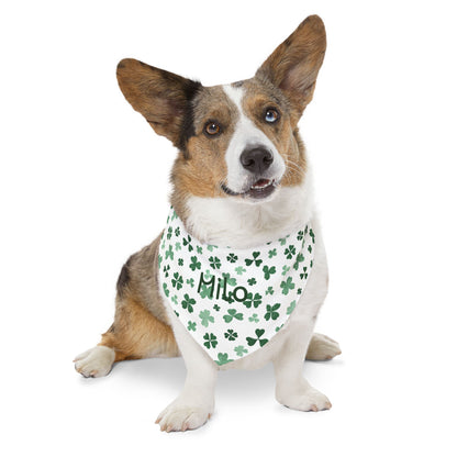 Personalized pet bandana collar in Lucky Green with custom print, suitable for dogs or cats, by Printify.