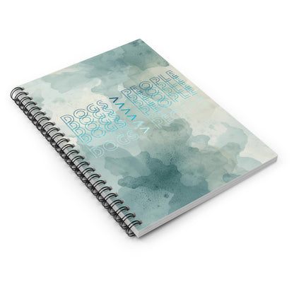 Spiral watercolor notebook featuring colorful dog and people illustrations, ideal for journaling or note-taking.