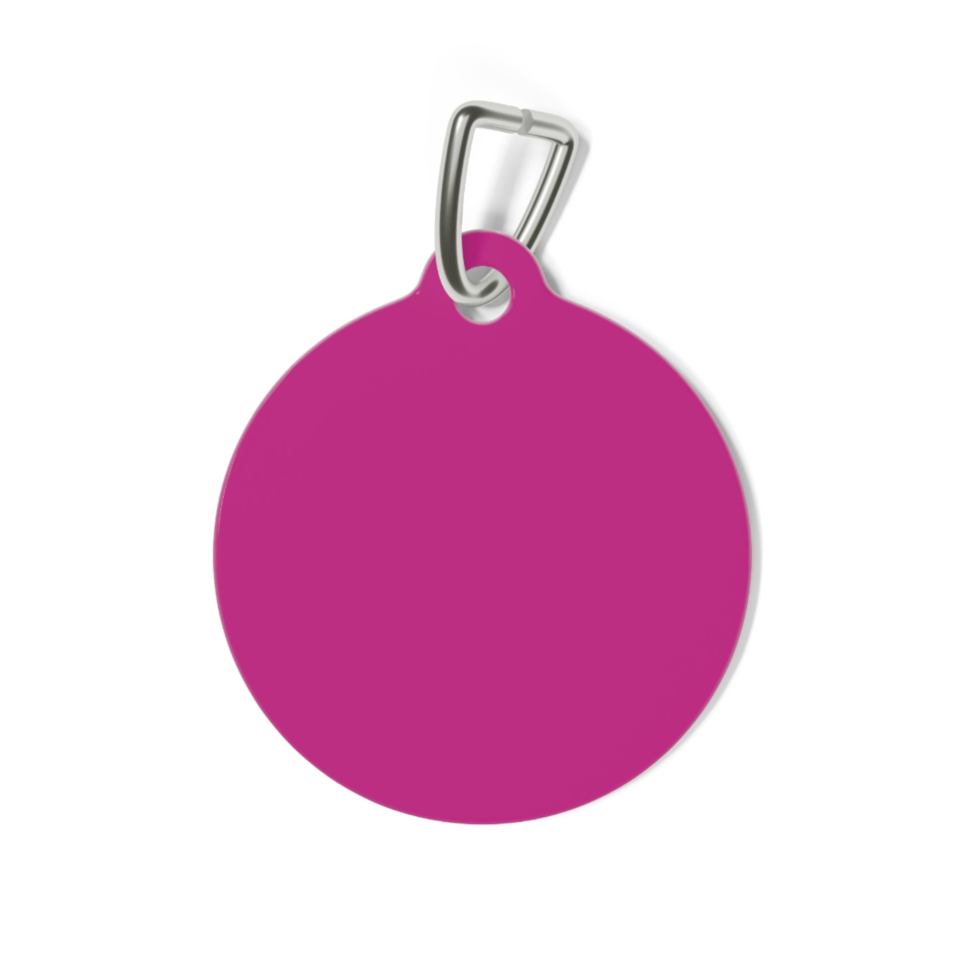 Pink personalized pet ID tag from Printify featuring a custom engraving, ideal for dogs and cats.