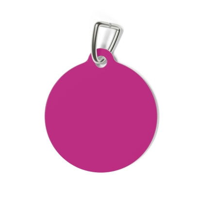 Pink personalized pet ID tag from Printify featuring a custom engraving, ideal for dogs and cats.