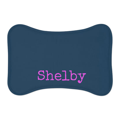 Personalized pet feeding mat in cadet blue with paw print design, perfect for pet bowls and feeding area.