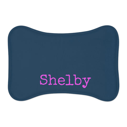 Personalized pet feeding mat in cadet blue with paw print design, perfect for pet bowls and feeding area.