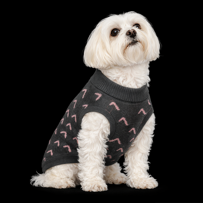 Pink chevron knitted pet sweater for dogs by Fetch & Feature, showcasing a cozy, stylish design for small and medium pets.